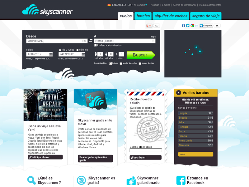 Página web de Skyscanner en español